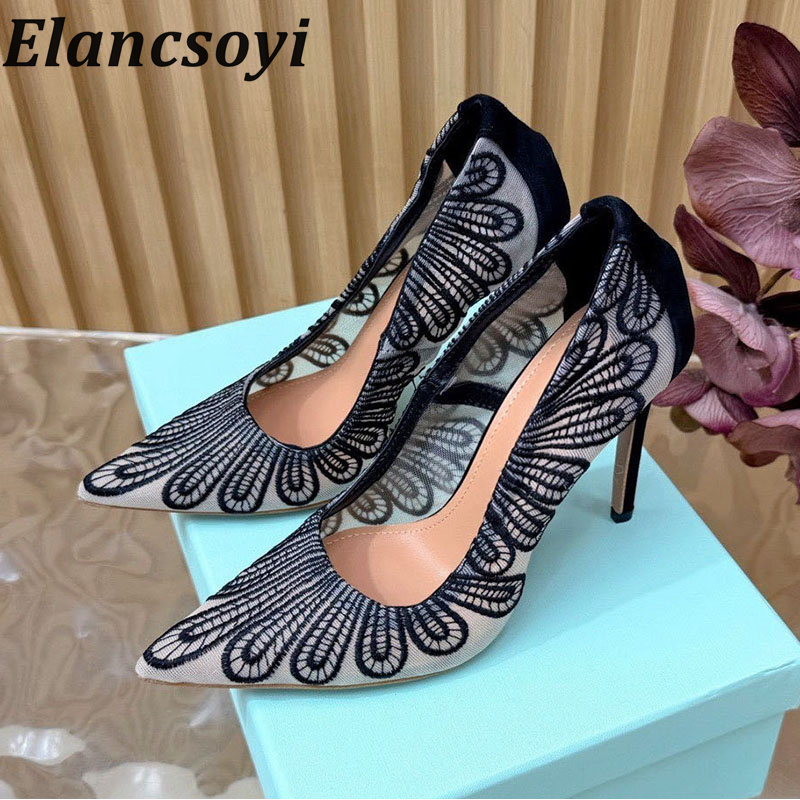 Embroidery On Leather - Sepatu hak tinggi wanita model baru