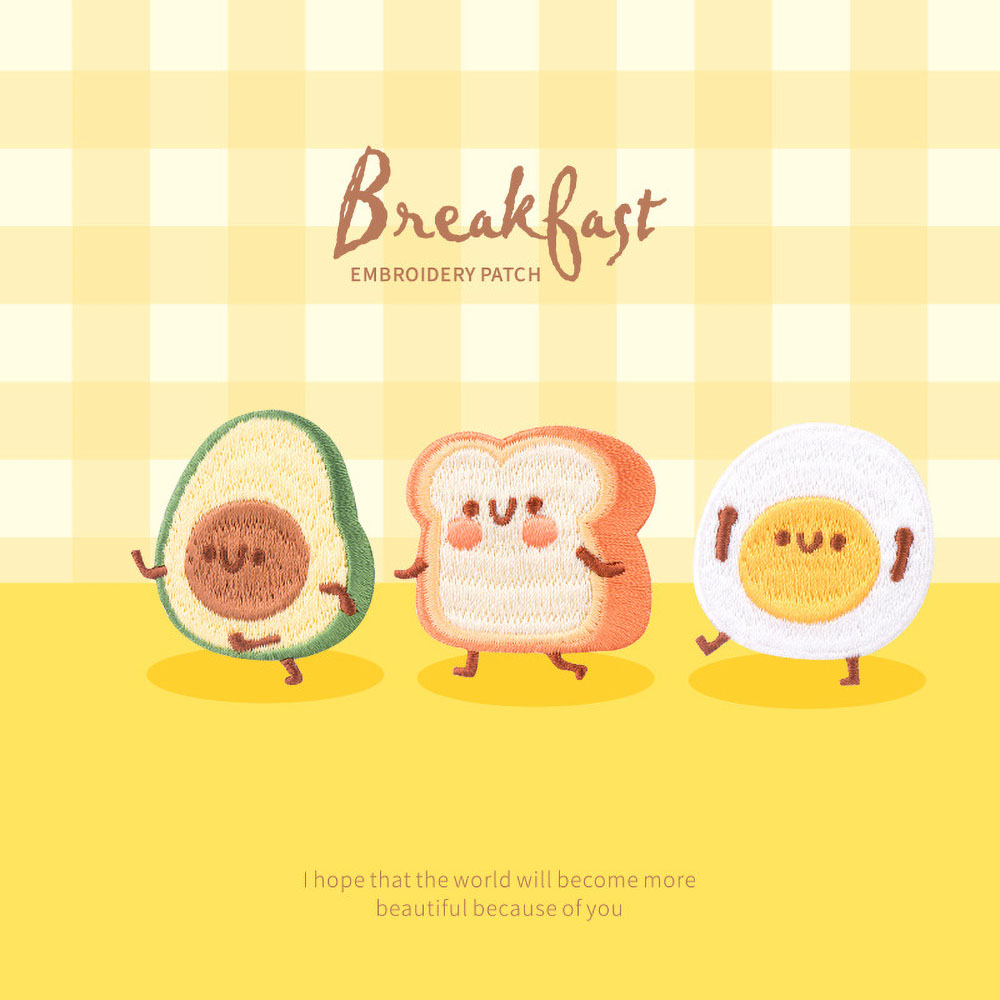 Embroidery Egg - 1 buah Patch Sarapan lucu, bordir