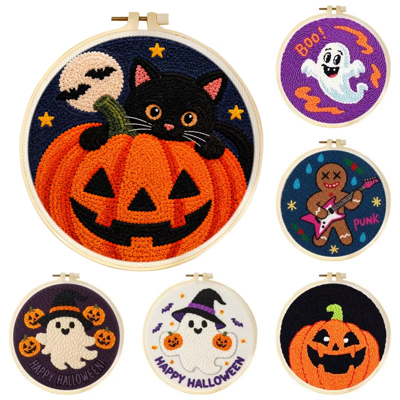 Punch Needle Handle - Kit Bordir Punch Needle Halloween, Kerajinan