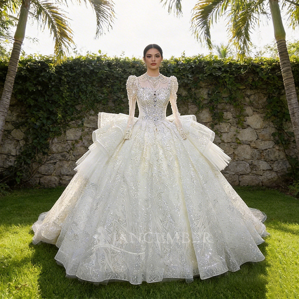 Embroidery Ribbon - Gaun Pengantin Kerah Tinggi Model Korset