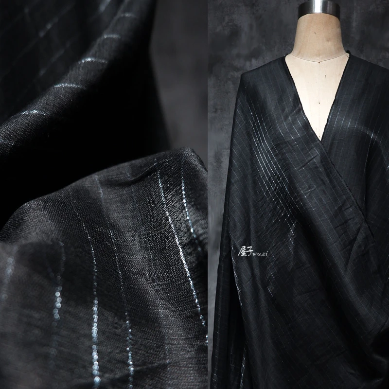 Linen Fabric Natural - Kain Bergaris Gelap Linen Alami untuk