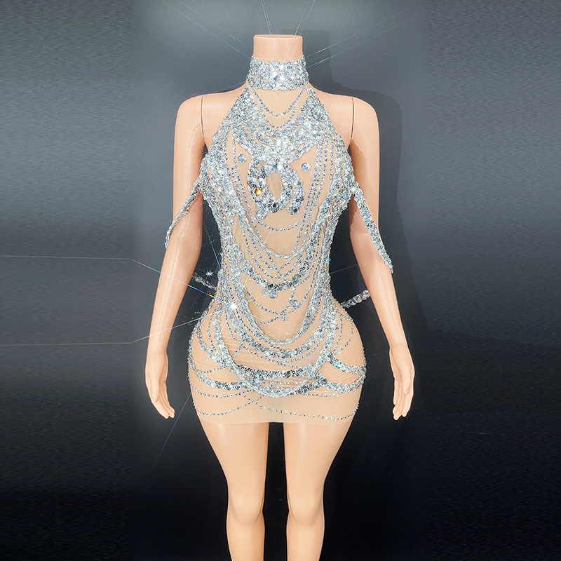 Gaun Prom perak berkilau seksi - Embroidery Skirt ulasan dan harga