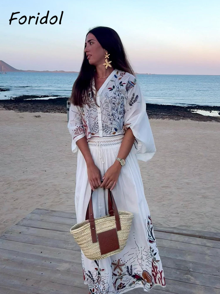 Foridol gaun rumbai putih katu - Embroidery Skirt ulasan dan harga
