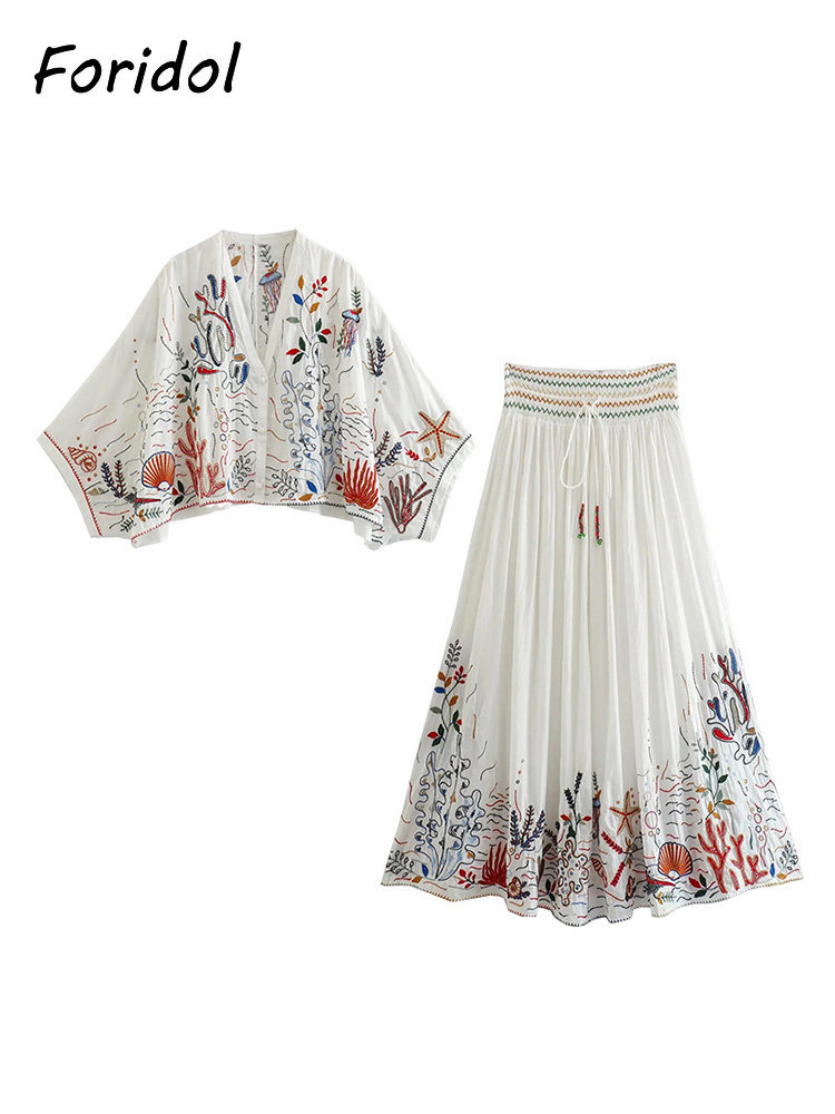 Foridol gaun rumbai putih katu - Embroidery Skirt ulasan dan harga