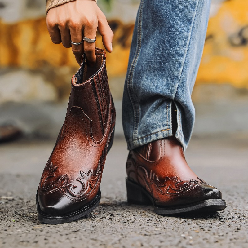 Sepatu Bot Koboi Pria Buatan T - Embroidery On Leather ulasan dan harga
