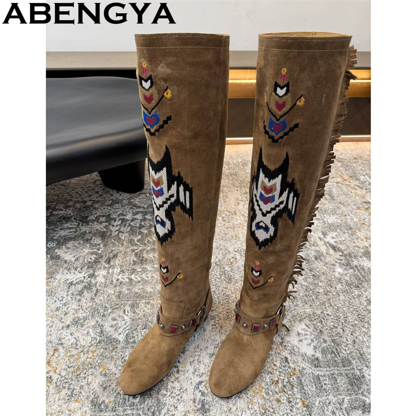 ABENGYA Sepatu Bot Setinggi Lu - Embroidery On Leather ulasan dan harga