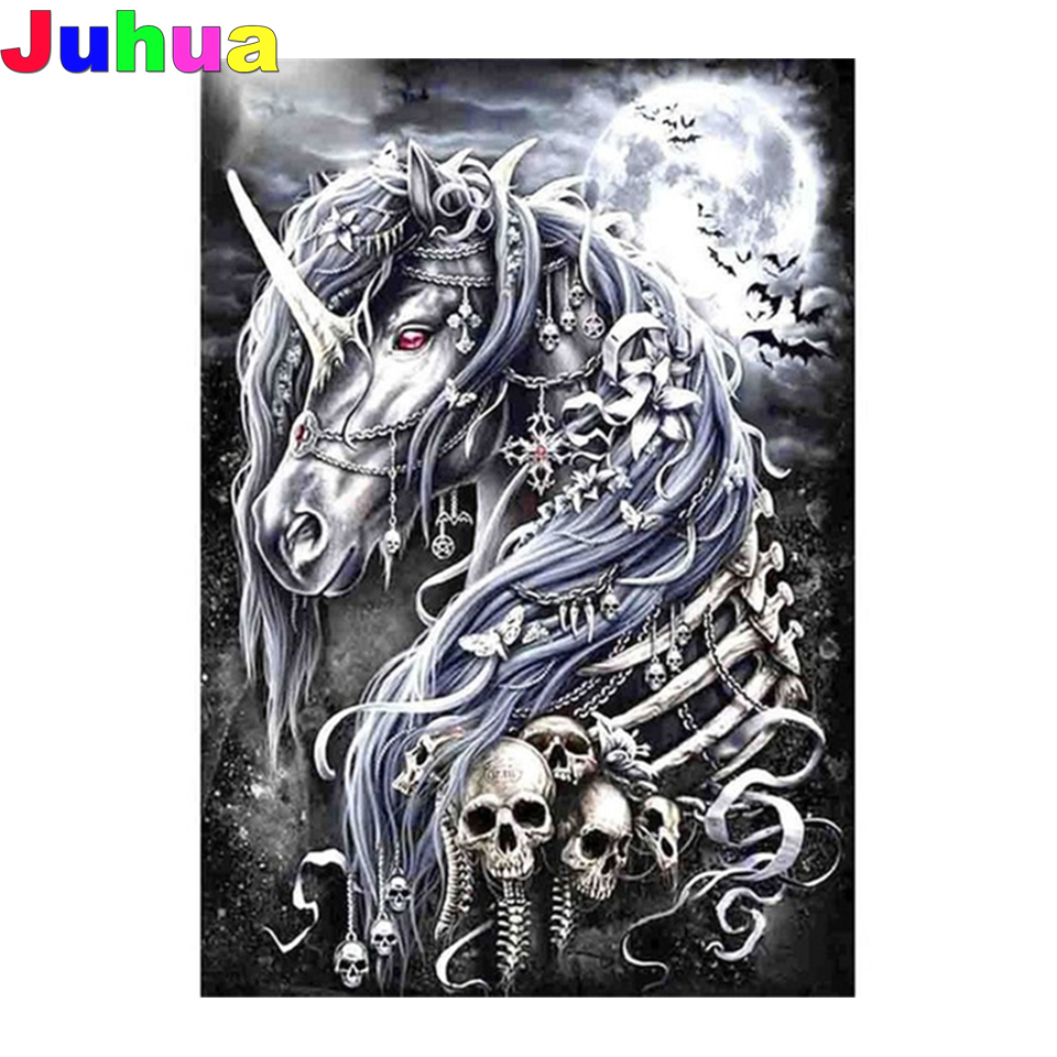 Tengkorak unicorn bor penuh be - Embroidery Unicorn ulasan dan harga