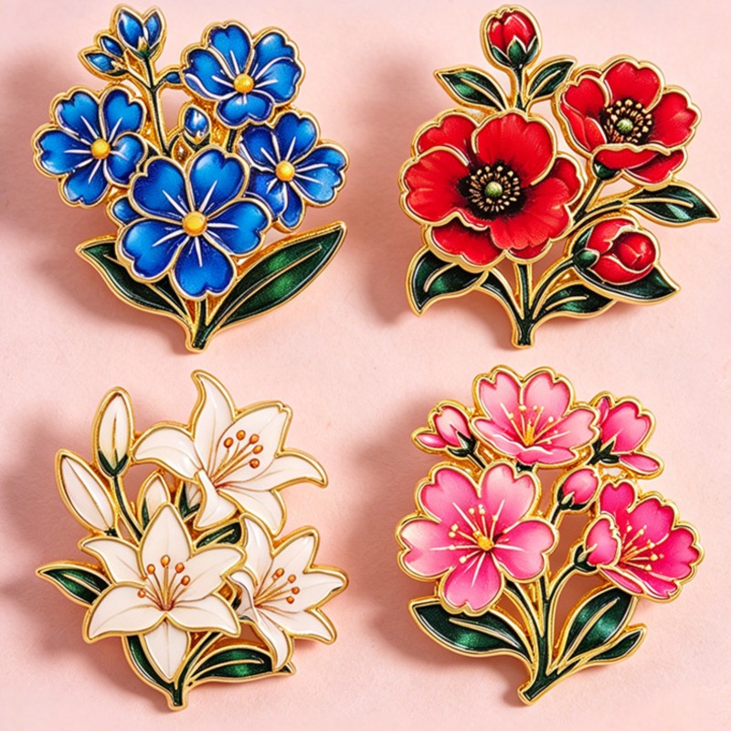 Pin Enamel Bunga Vintage Warna - Embroidery Tulle ulasan dan harga